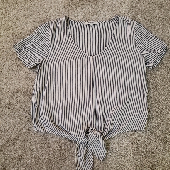 Madewell Black and White Striped Tie-Front Tee - Picture 2 of 10